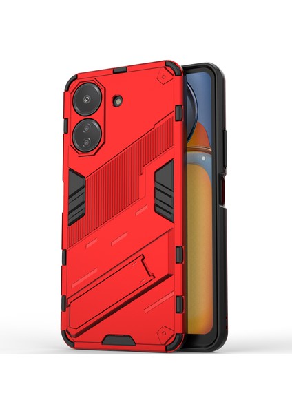 Xiaomi Redmi 13C /poco C65 Için Sert Pc Tpu Hibrit Düşme Önleyici Stand Telefon Kılıfı - Kırmızı (Yurt Dışından)
