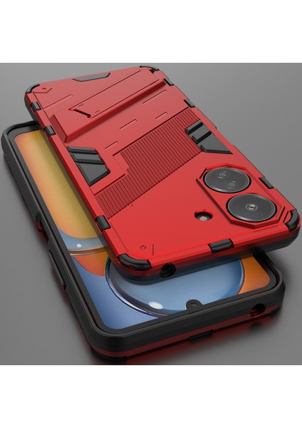 Xiaomi Redmi 13C /poco C65 Için Sert Pc Tpu Hibrit Düşme Önleyici Stand Telefon Kılıfı - Kırmızı (Yurt Dışından)