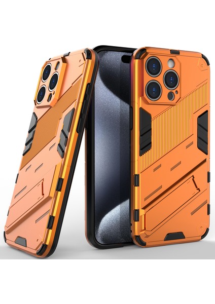 iPhone 15 Pro Max Için Sert Pc Tpu Hibrit Düşme Önleyici Stand Telefon Kılıfı - Turuncu (Yurt Dışından)
