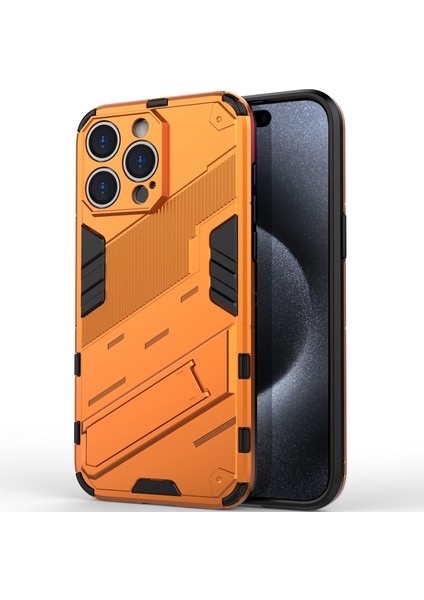iPhone 15 Pro Max Için Sert Pc Tpu Hibrit Düşme Önleyici Stand Telefon Kılıfı - Turuncu (Yurt Dışından)