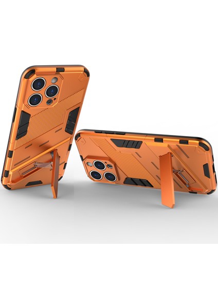 iPhone 15 Pro Max Için Sert Pc Tpu Hibrit Düşme Önleyici Stand Telefon Kılıfı - Turuncu (Yurt Dışından)