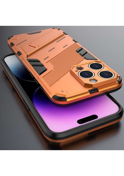 iPhone 15 Pro Max Için Sert Pc Tpu Hibrit Düşme Önleyici Stand Telefon Kılıfı - Turuncu (Yurt Dışından)
