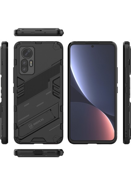 Xiaomi 12 Lite Için Sert Pc Tpu Hibrit Düşme Önleyici Stand Telefon Kılıfı - Siyah (Yurt Dışından)
