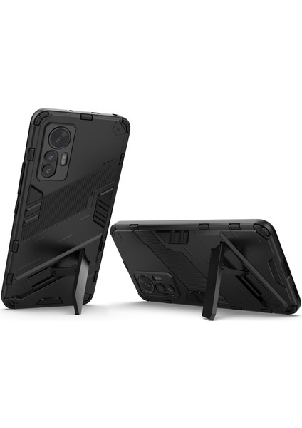 Xiaomi 12 Lite Için Sert Pc Tpu Hibrit Düşme Önleyici Stand Telefon Kılıfı - Siyah (Yurt Dışından)