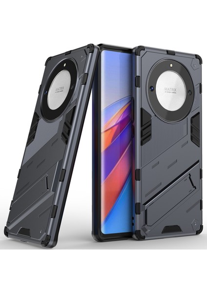 Honor X40 /honor X9A /magic5 Lite Için Sert Pc Tpu Hibrit Düşme Önleyici Stand Telefon Kılıfı - Gri (Yurt Dışından)