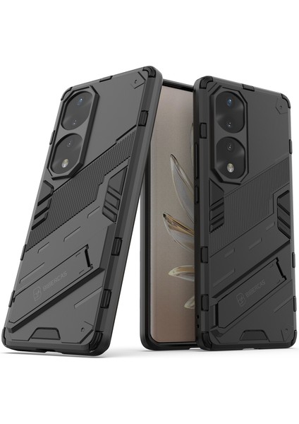 Honor 70 Pro Için Sert Pc Tpu Hibrit Düşme Önleyici Stand Telefon Kılıfı - Siyah (Yurt Dışından)
