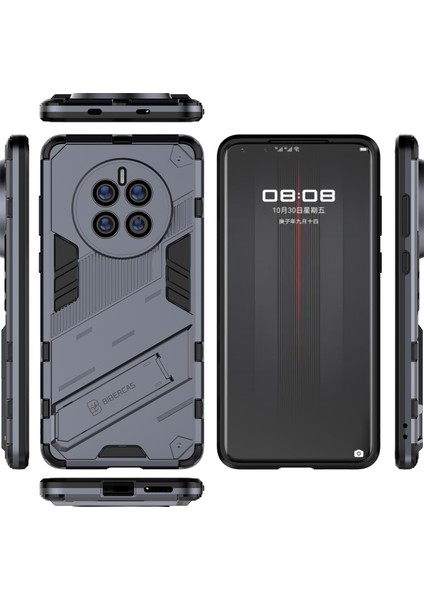 Huawei Mate 50 Için Sert Pc Tpu Hibrit Düşme Önleyici Stand Telefon Kılıfı - Gri (Yurt Dışından)