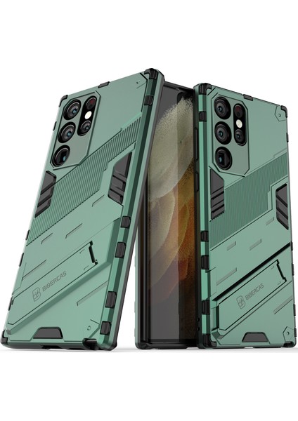 Samsung Galaxy S22 Ultra 5g Için Sert Pc Tpu Hibrit Düşme Önleyici Stand Telefon Kılıfı - Yeşil (Yurt Dışından)