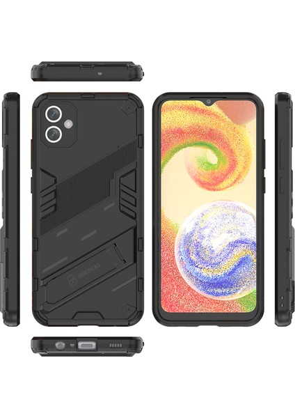 Samsung Galaxy A04E Için Sert Pc Tpu Hibrit Düşme Önleyici Stand Telefon Kılıfı - Siyah (Yurt Dışından)