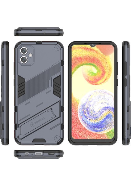Samsung Galaxy A04E Için Sert Pc Tpu Hibrit Düşme Önleyici Stand Telefon Kılıfı - Gri (Yurt Dışından)