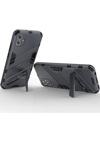 Samsung Galaxy A04E Için Sert Pc Tpu Hibrit Düşme Önleyici Stand Telefon Kılıfı - Gri (Yurt Dışından)
