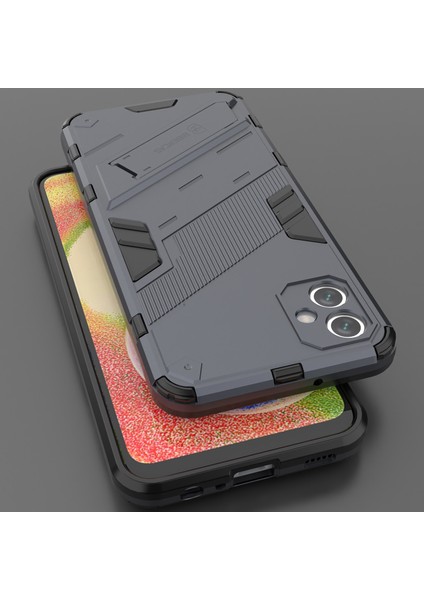 Samsung Galaxy A04E Için Sert Pc Tpu Hibrit Düşme Önleyici Stand Telefon Kılıfı - Gri (Yurt Dışından)