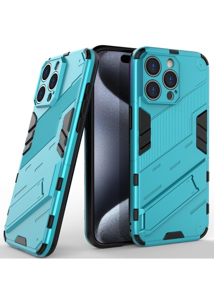 iPhone 15 Pro Için Sert Pc Tpu Hibrit Düşme Önleyici Stand Telefon Kılıfı - Mavi (Yurt Dışından)