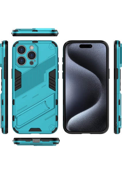 iPhone 15 Pro Için Sert Pc Tpu Hibrit Düşme Önleyici Stand Telefon Kılıfı - Mavi (Yurt Dışından) fiyatları