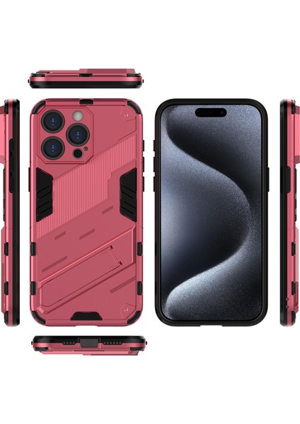 iPhone 15 Pro Için Sert Pc Tpu Hibrit Düşme Önleyici Stand Telefon Kılıfı - Sıcak Pembe (Yurt Dışından) fiyatları