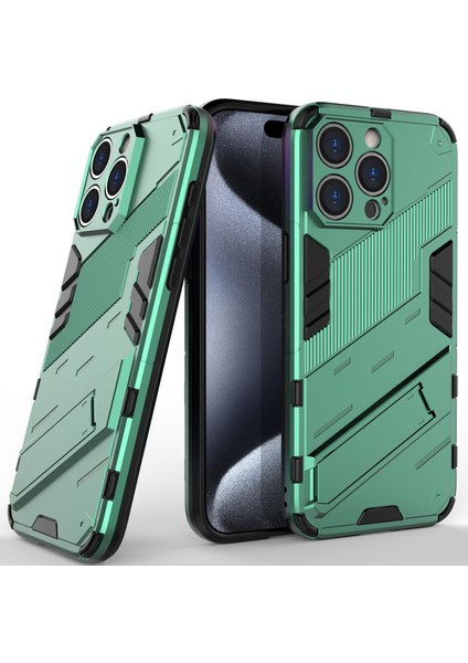 iPhone 15 Pro Için Sert Pc Tpu Hibrit Düşme Önleyici Stand Telefon Kılıfı - Yeşil (Yurt Dışından)