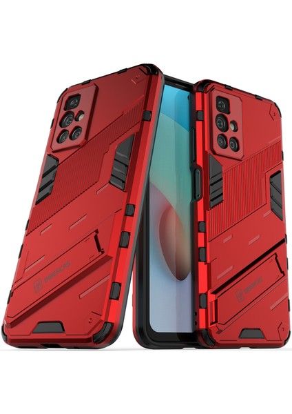Xiaomi Redmi 10 Için Sert Pc Tpu Hibrit Düşme Önleyici Stand Telefon Kılıfı - Kırmızı (Yurt Dışından)