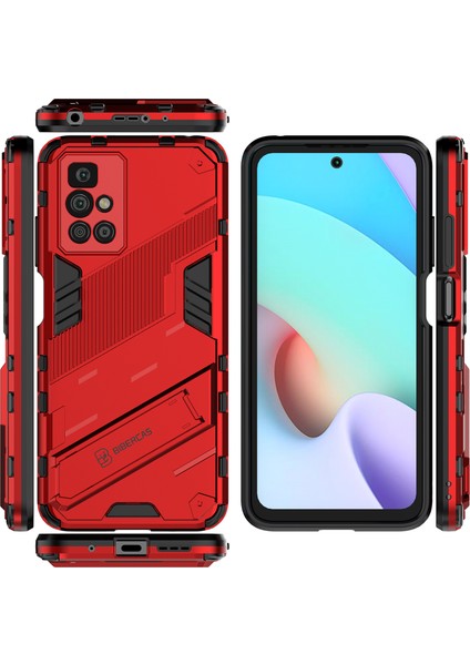 Xiaomi Redmi 10 Için Sert Pc Tpu Hibrit Düşme Önleyici Stand Telefon Kılıfı - Kırmızı (Yurt Dışından)