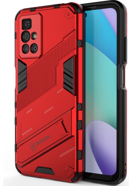 Xiaomi Redmi 10 Için Sert Pc Tpu Hibrit Düşme Önleyici Stand Telefon Kılıfı - Kırmızı (Yurt Dışından)