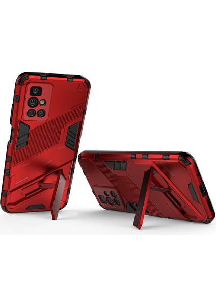 Xiaomi Redmi 10 Için Sert Pc Tpu Hibrit Düşme Önleyici Stand Telefon Kılıfı - Kırmızı (Yurt Dışından)