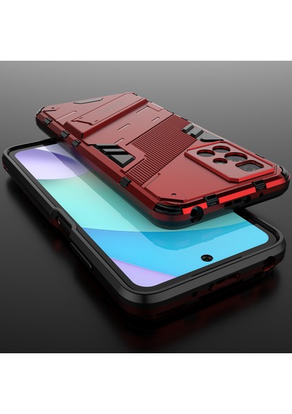 Xiaomi Redmi 10 Için Sert Pc Tpu Hibrit Düşme Önleyici Stand Telefon Kılıfı - Kırmızı (Yurt Dışından)