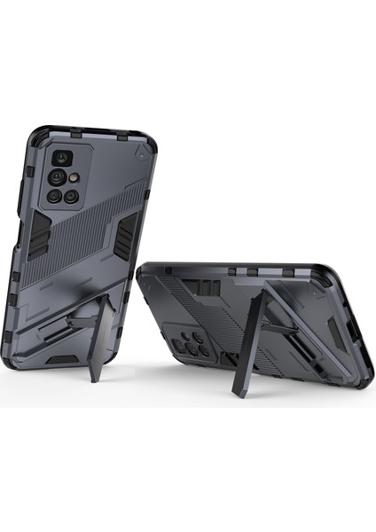 Xiaomi Redmi 10 Için Sert Pc Tpu Hibrit Düşme Önleyici Stand Telefon Kılıfı - Gri (Yurt Dışından)