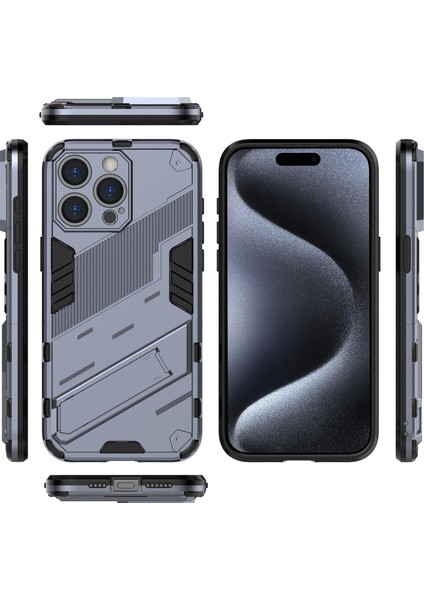 iPhone 15 Pro Için Sert Pc Tpu Hibrit Düşme Önleyici Stand Telefon Kılıfı - Gri (Yurt Dışından) fiyatları