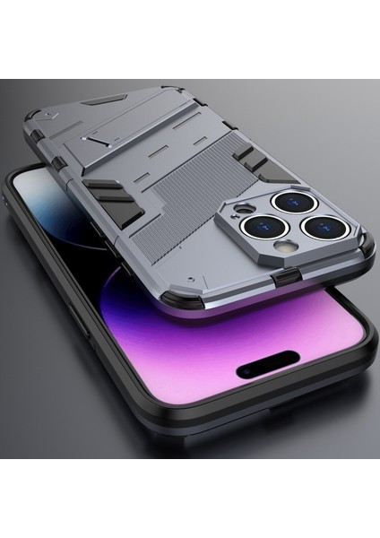 iPhone 15 Pro Için Sert Pc Tpu Hibrit Düşme Önleyici Stand Telefon Kılıfı - Gri (Yurt Dışından) indirimleri