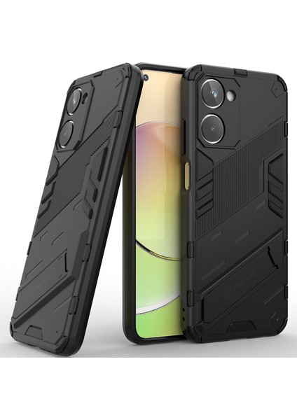 Realme 10 4g Için Sert Pc Tpu Hibrit Düşme Önleyici Stand Telefon Kılıfı - Siyah (Yurt Dışından)