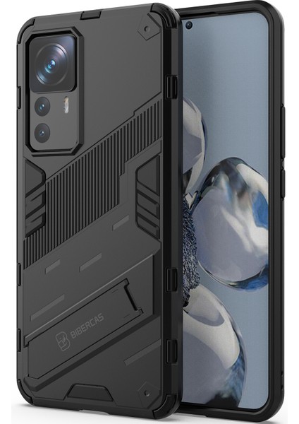 Xiaomi 12T/12T Pro/redmi K50 Ultra Için Sert Pc Tpu Hibrit Düşme Önleyici Stand Telefon Kılıfı - Siyah (Yurt Dışından)