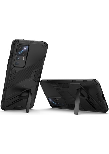 Xiaomi 12T/12T Pro/redmi K50 Ultra Için Sert Pc Tpu Hibrit Düşme Önleyici Stand Telefon Kılıfı - Siyah (Yurt Dışından)