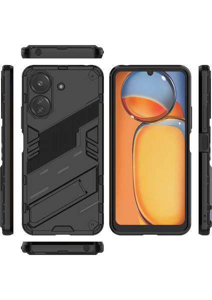 Xiaomi Redmi 13C /poco C65 Için Sert Pc Tpu Hibrit Düşme Önleyici Stand Telefon Kılıfı - Siyah (Yurt Dışından)