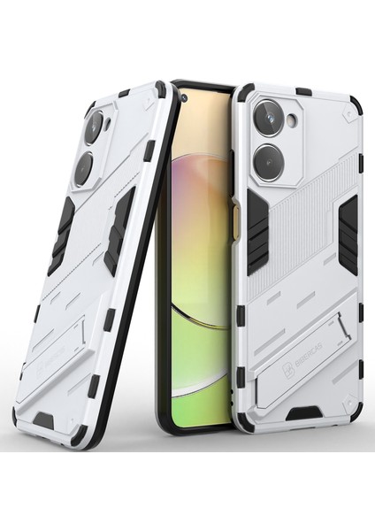 Realme 10 4g Için Sert Pc Tpu Hibrit Düşme Önleyici Stand Telefon Kılıfı - Beyaz (Yurt Dışından)