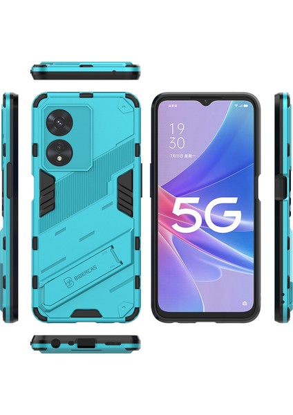 Oppo A97 5g Için Sert Pc Tpu Hibrit Düşme Önleyici Stand Telefon Kılıfı - Mavi (Yurt Dışından)