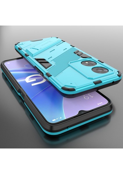 Oppo A97 5g Için Sert Pc Tpu Hibrit Düşme Önleyici Stand Telefon Kılıfı - Mavi (Yurt Dışından)