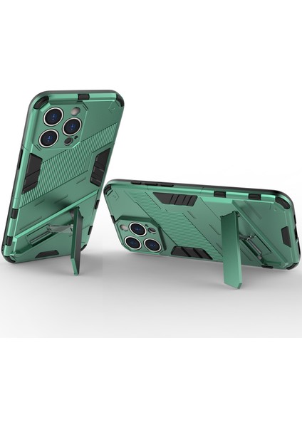 iPhone 15 Pro Için Sert Pc Tpu Hibrit Düşme Önleyici Stand Telefon Kılıfı - Yeşil (Yurt Dışından)
