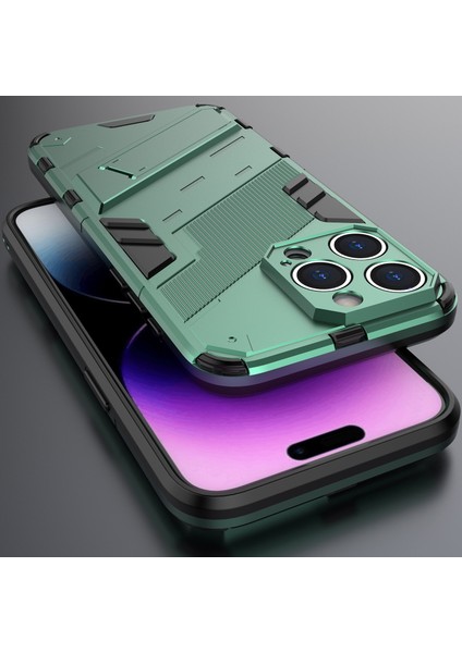 iPhone 15 Pro Için Sert Pc Tpu Hibrit Düşme Önleyici Stand Telefon Kılıfı - Yeşil (Yurt Dışından)