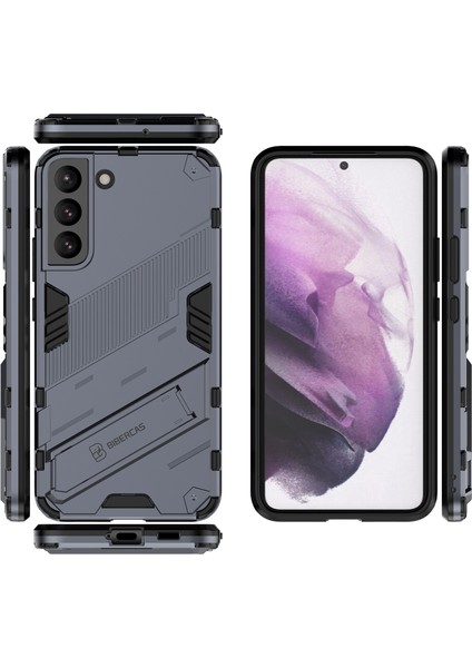 Samsung Galaxy S22+ 5g Için Sert Pc Tpu Hibrit Düşme Önleyici Stand Telefon Kılıfı - Gri (Yurt Dışından)