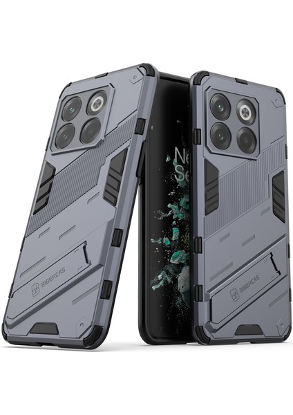 Oneplus 10T Için Sert Pc Tpu Hibrit Düşme Önleyici Stand Telefon Kılıfı - Gri (Yurt Dışından)