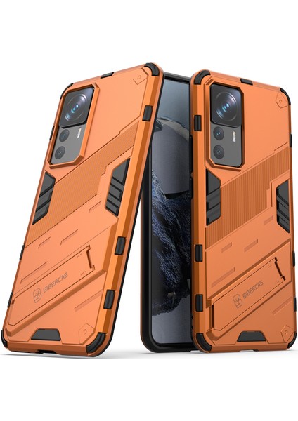 Xiaomi 12T/12T Pro/redmi K50 Ultra Için Sert Pc Tpu Hibrit Düşme Önleyici Stand Telefon Kılıfı - Turuncu (Yurt Dışından)