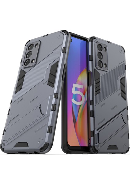 Oppo A54 5G/A74 5G/A93 5g/oneplus Nord N200 Için Sert Pc Tpu Hibrit Düşme Önleyici Stand Telefon Kılıfı - Gri (Yurt Dışından)