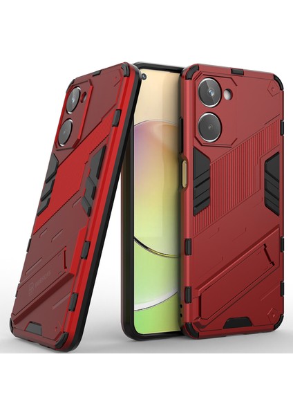 Realme 10 4g Için Sert Pc Tpu Hibrit Düşme Önleyici Stand Telefon Kılıfı - Kırmızı (Yurt Dışından)