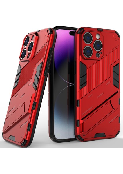 iPhone 14 Pro Max Için Sert Pc Tpu Hibrit Düşme Önleyici Stand Telefon Kılıfı - Kırmızı (Yurt Dışından)