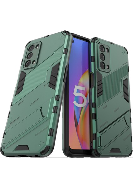 Oppo A54 5G/A74 5G/A93 5g/oneplus Nord N200 Için Sert Pc Tpu Hibrit Düşme Önleyici Stand Telefon Kılıfı - Yeşil (Yurt Dışından)