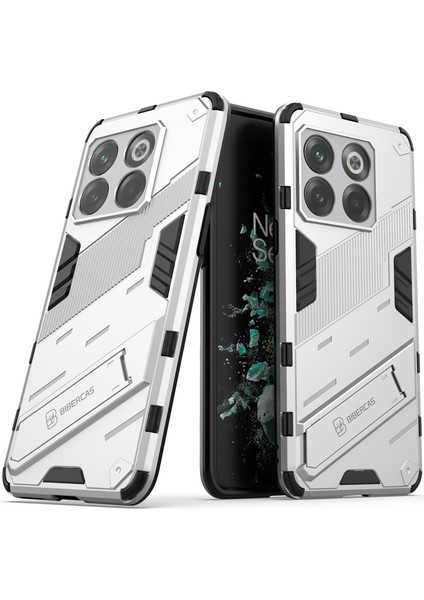Oneplus 10T Için Sert Pc Tpu Hibrit Düşme Önleyici Stand Telefon Kılıfı - Beyaz (Yurt Dışından)