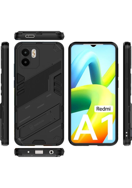 Xiaomi Redmi A1 /redmi A2 Için Sert Pc Tpu Hibrit Düşme Önleyici Stand Telefon Kılıfı - Siyah (Yurt Dışından)