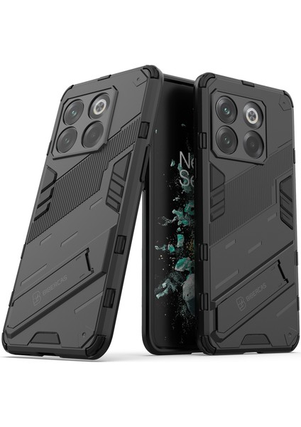 Oneplus 10T Için Sert Pc Tpu Hibrit Düşme Önleyici Stand Telefon Kılıfı - Siyah (Yurt Dışından)