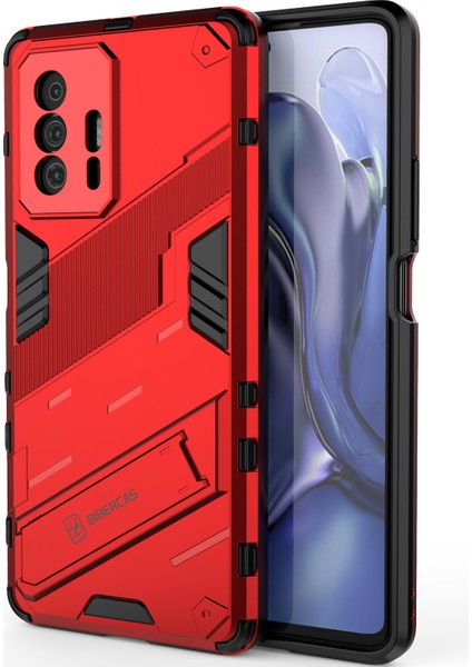 Xiaomi 11T / 11T Pro Için Sert Pc Tpu Hibrit Düşme Önleyici Stand Telefon Kılıfı - Kırmızı (Yurt Dışından) modelleri