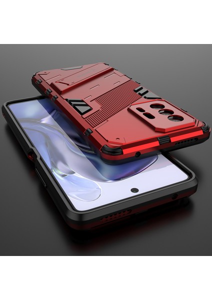 Xiaomi 11T / 11T Pro Için Sert Pc Tpu Hibrit Düşme Önleyici Stand Telefon Kılıfı - Kırmızı (Yurt Dışından) indirimleri