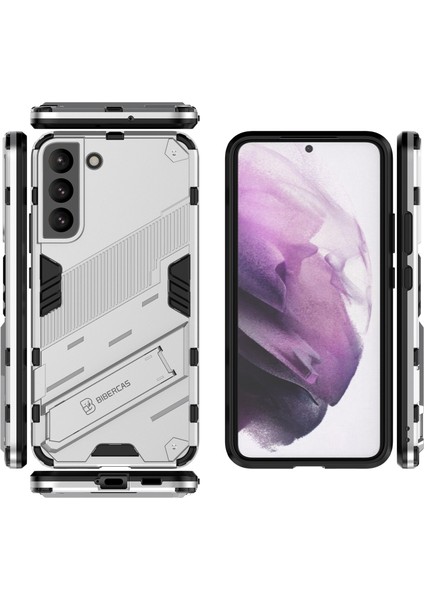 Samsung Galaxy S22+ 5g Için Sert Pc Tpu Hibrit Düşme Önleyici Stand Telefon Kılıfı - Beyaz (Yurt Dışından)